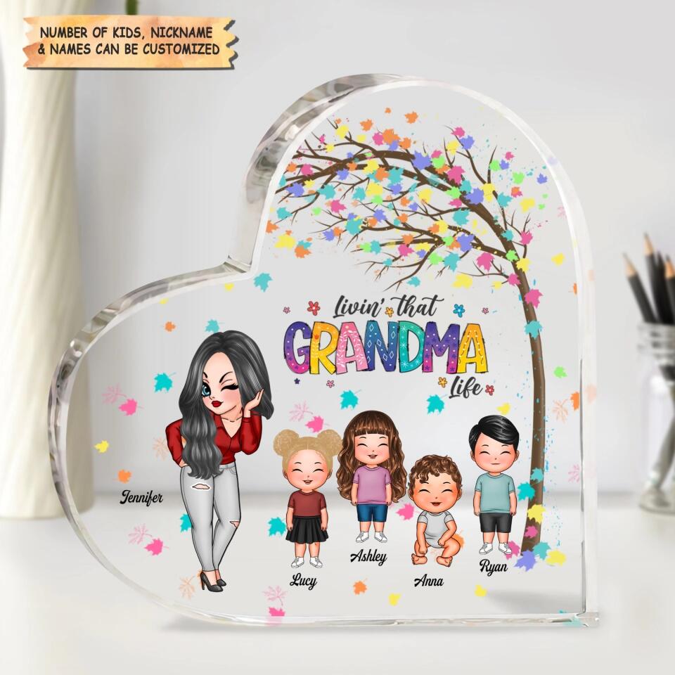 Personalized Heart-shaped Acrylic Plaque - Gift For Family - Living The Grandma Life ARND018