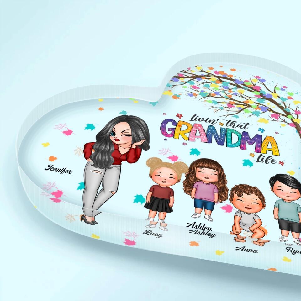 Personalized Heart-shaped Acrylic Plaque - Gift For Family - Living The Grandma Life ARND018