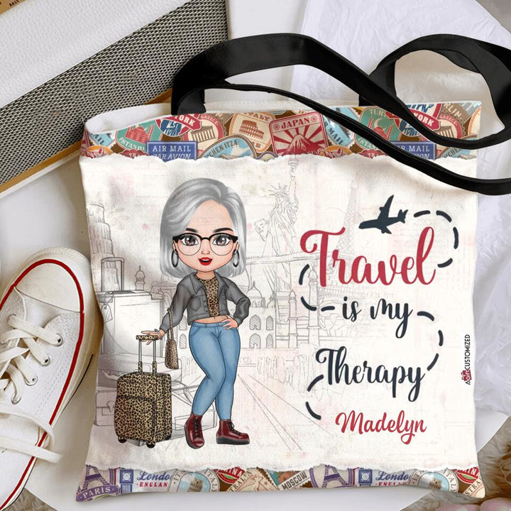 Personalized Tote Bag - Birthday Gift For Traveling Lover, Friend - Travel Is My Therapy ARND005