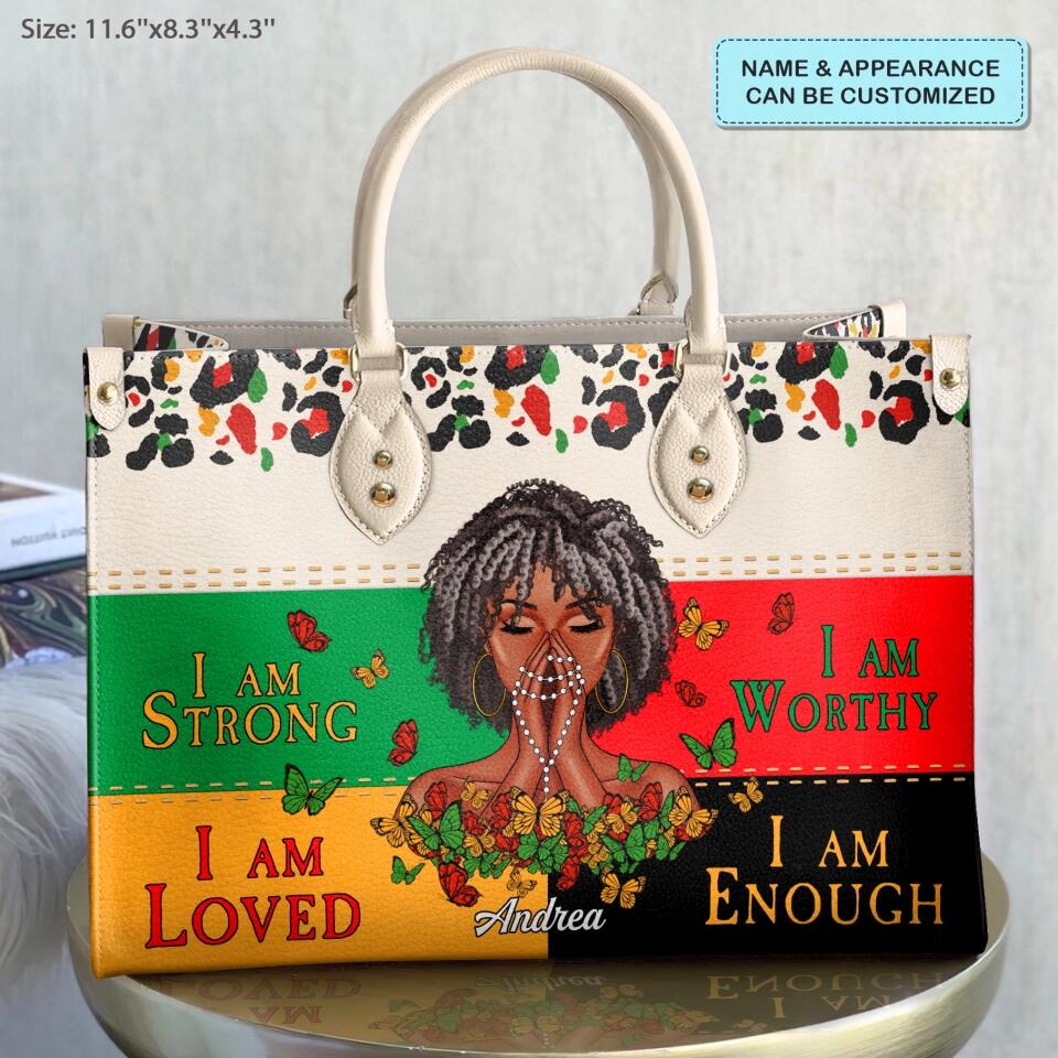Personalized Leather Bag - Mother's Day Gift For Blank Mom, Grandma - I Am Strong Juneteenth ARND0014