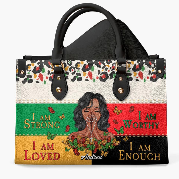 Personalized Leather Bag - Mother's Day Gift For Blank Mom, Grandma - I Am Strong Juneteenth ARND0014