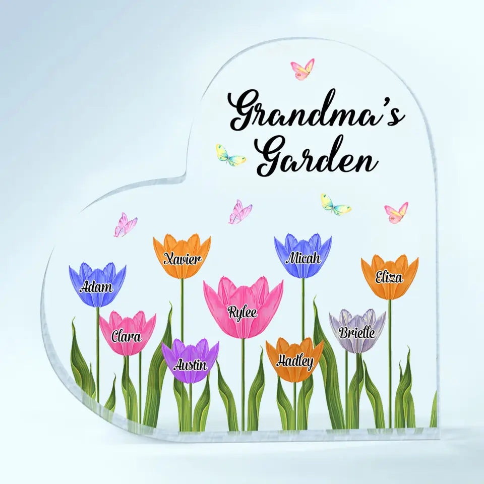 Personalized Heart-shaped Acrylic Plaque - Mother's Day Gift For Grandma, Mom, Auntie - Nana's Garden ARND005