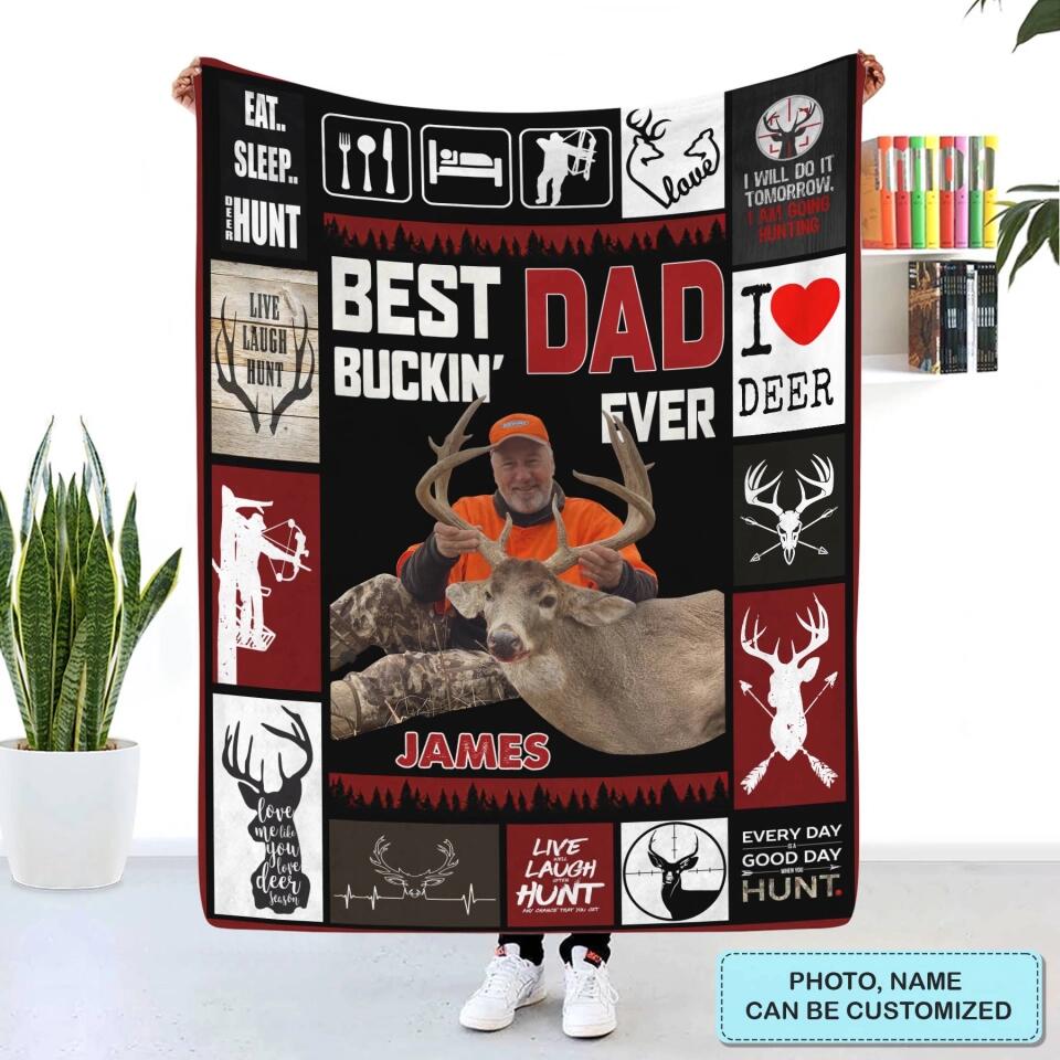 Personalized Blanket - Father's Day Gift For Dad, Grandpa - Best Buckin Dad Ever ARND0014 AGCPD031
