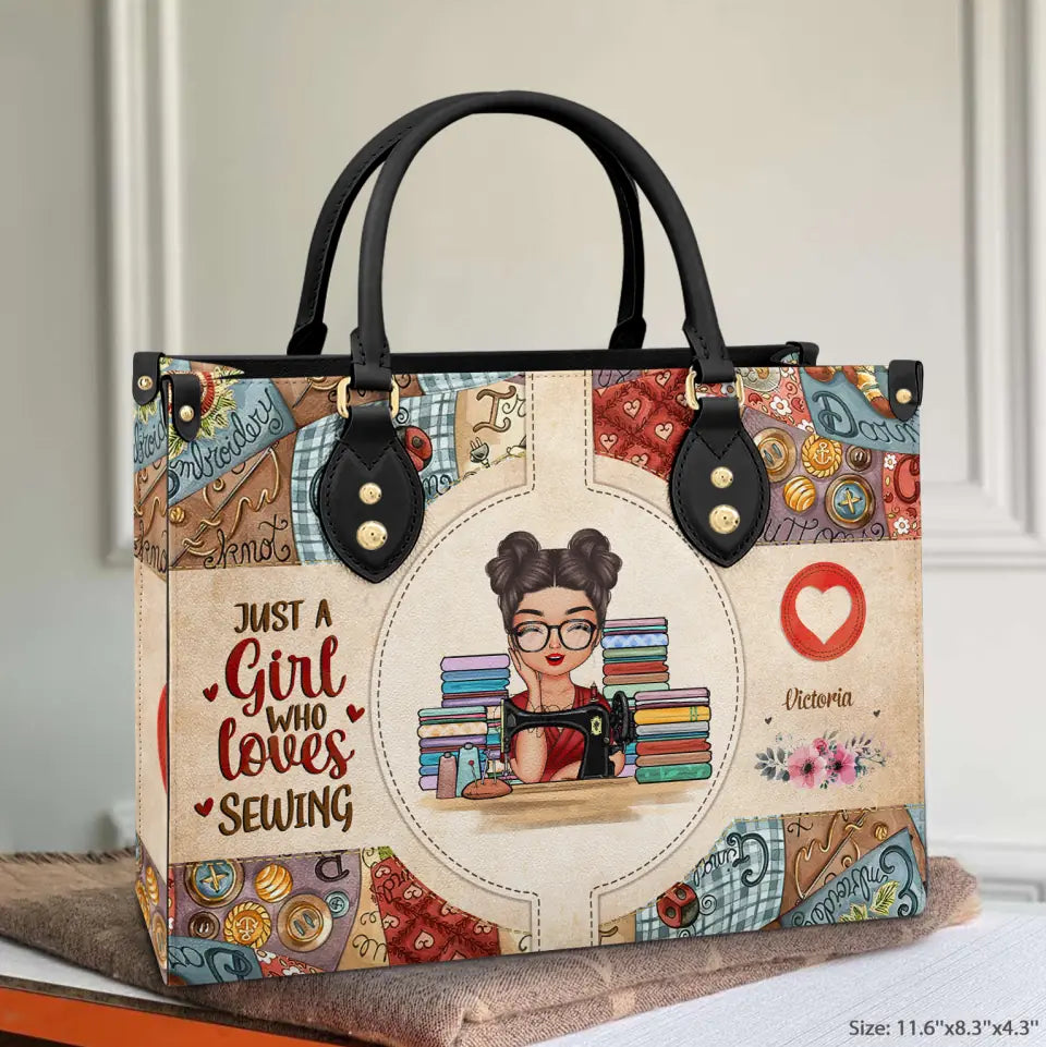 Personalized Leather Bag - Birthday Gift For Sewing Lover, Sewing Friends - Just A Girl Who Love Sewing ARND005