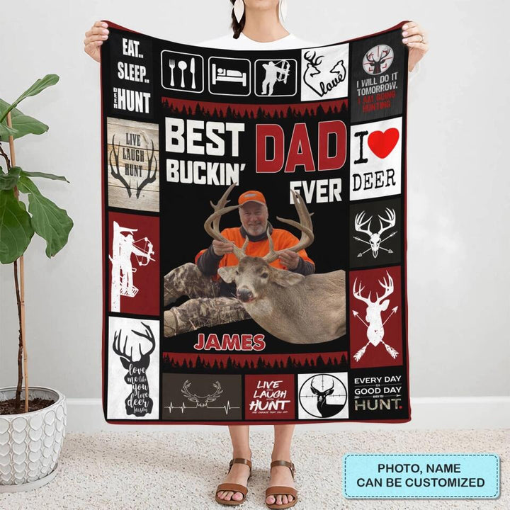Personalized Blanket - Father's Day Gift For Dad, Grandpa - Best Buckin Dad Ever ARND0014 AGCPD031