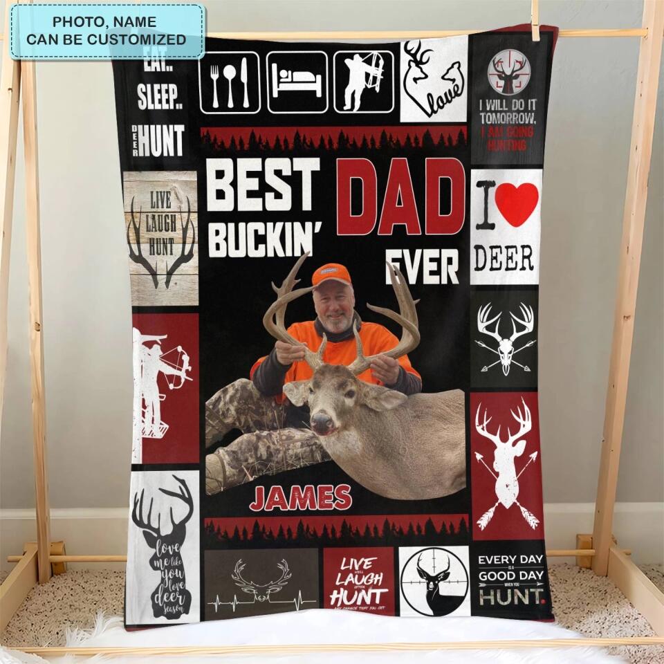 Personalized Blanket - Father's Day Gift For Dad, Grandpa - Best Buckin Dad Ever ARND0014 AGCPD031