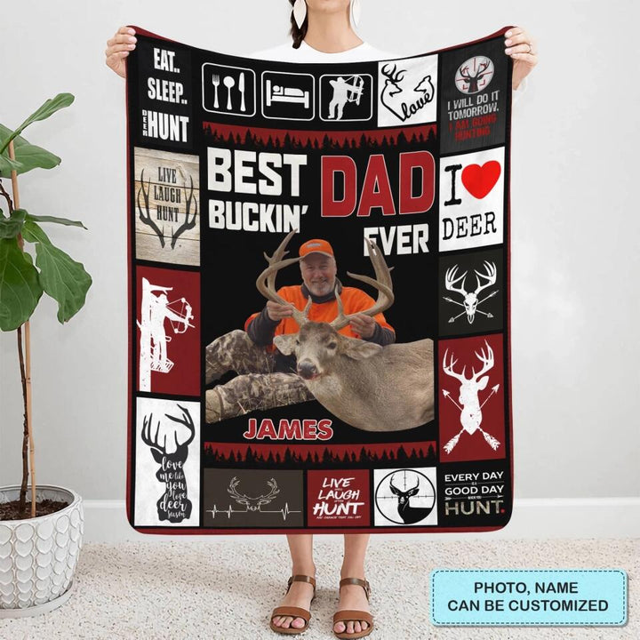Personalized Blanket - Father's Day Gift For Dad, Grandpa - Best Buckin Dad Ever ARND0014 AGCPD031