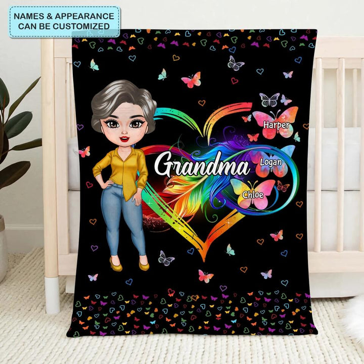 Personalized Blanket - Mother's Day Gift For Grandma - Grandma Heart Butterfly ARND0014