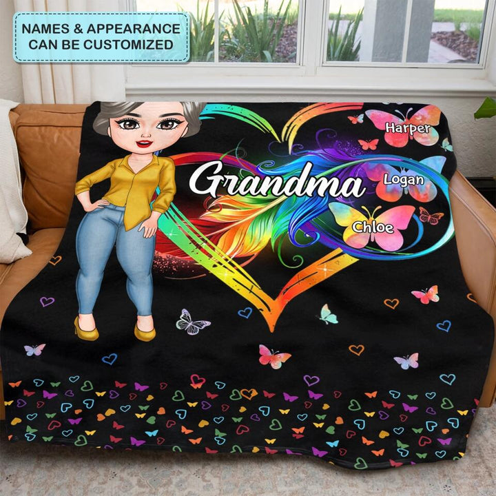 Personalized Blanket - Mother's Day Gift For Grandma - Grandma Heart Butterfly ARND0014