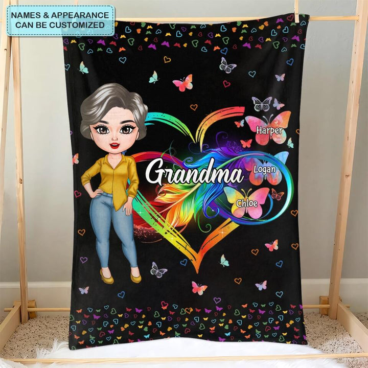 Personalized Blanket - Mother's Day Gift For Grandma - Grandma Heart Butterfly ARND0014