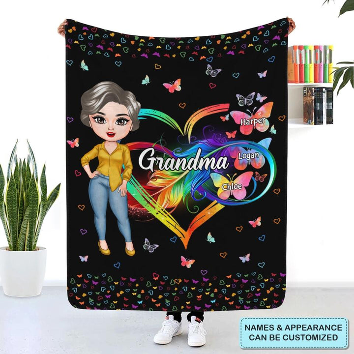 Personalized Blanket - Mother's Day Gift For Grandma - Grandma Heart Butterfly ARND0014