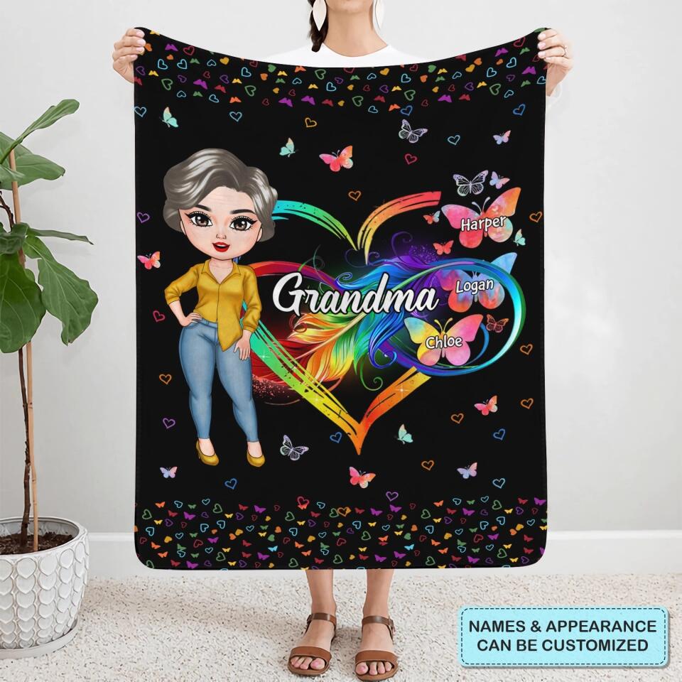 Personalized Blanket - Mother's Day Gift For Grandma - Grandma Heart Butterfly ARND0014