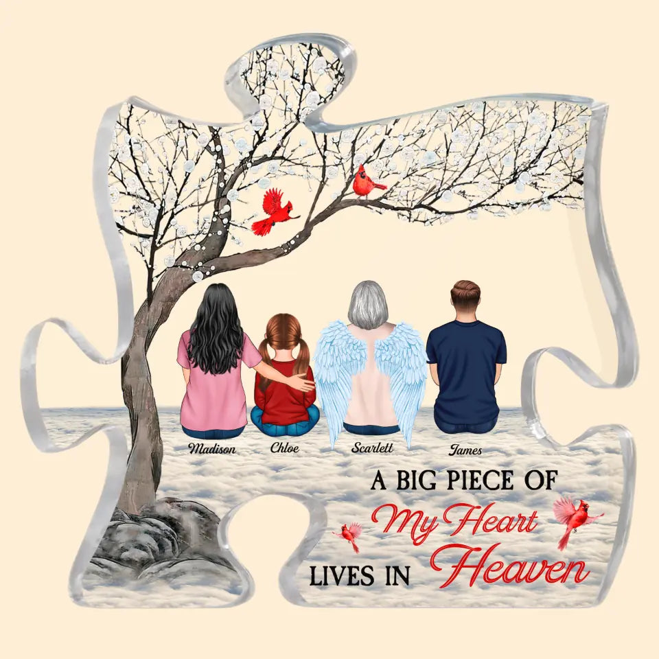 Personalized Puzzle Acrylic Plaque - Gift For Family - A Big Piece Of My Heart Lives In Heaven ARND018