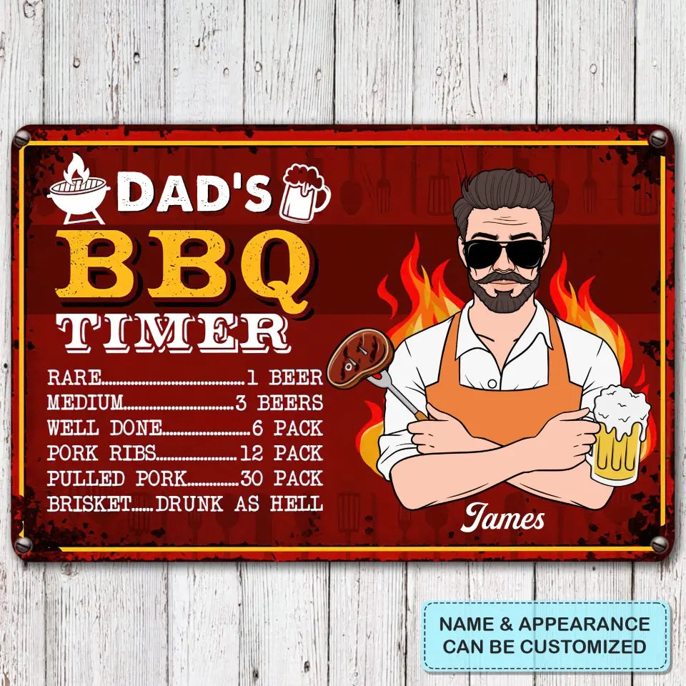 Personalized Metal Sign - Father's Day Gift For Dad, Grandpa - BBQ Timer ARND0014