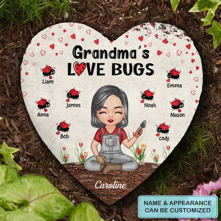 Personalized Garden Stone - Mother's Day Gift For Grandma, Mom, Auntie - Grandma's Love Bugs ARND005