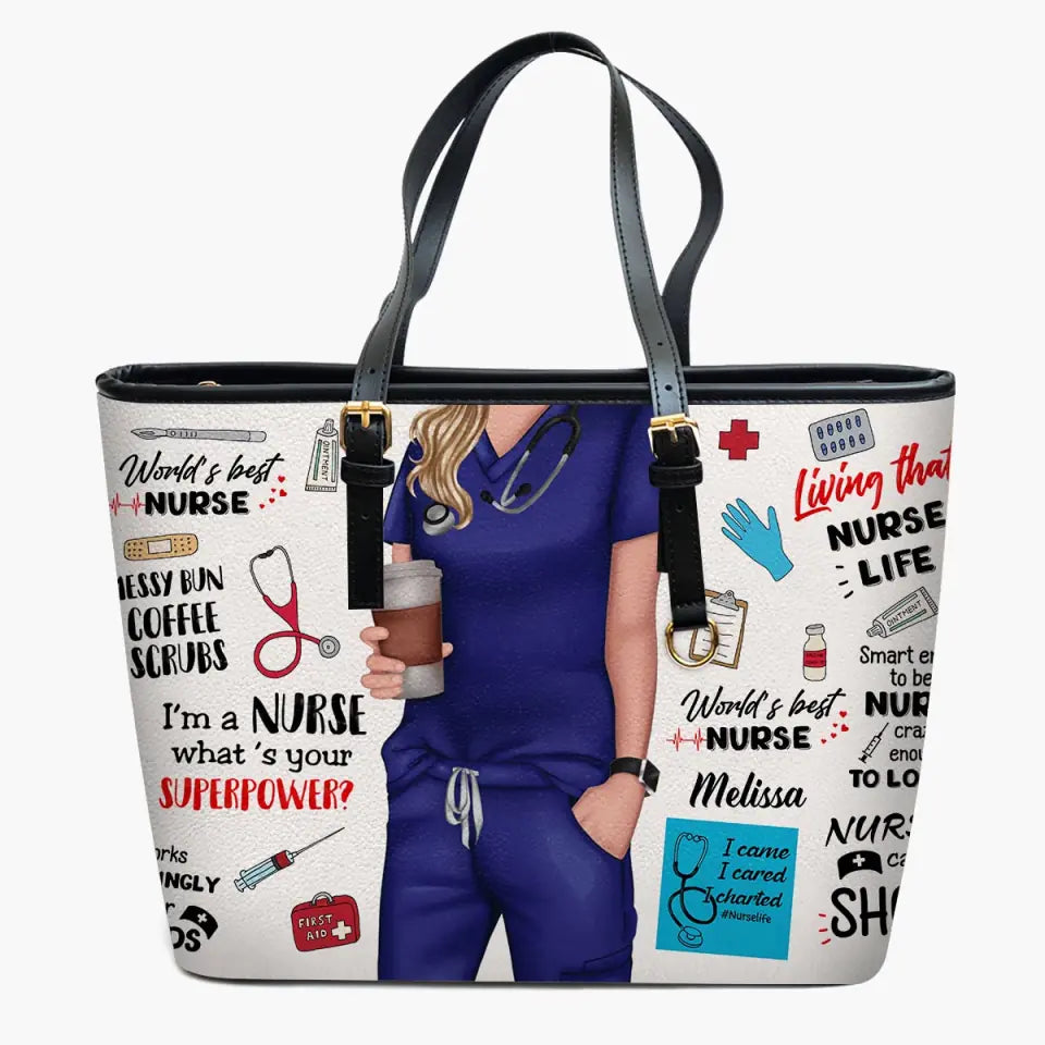 Personalized Leather Bucket Bag - Birthday, Nurse's Day Gift For Nurse - World's Best Nurse ARND018