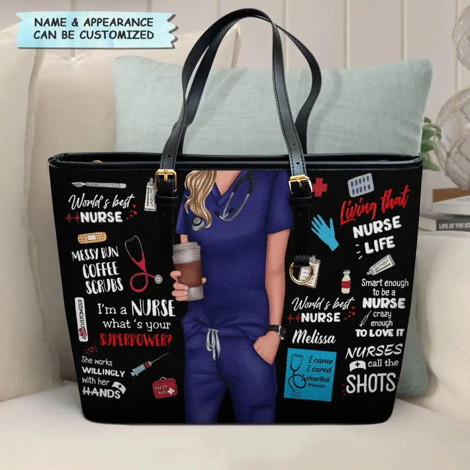 Personalized Leather Bucket Bag - Birthday, Nurse's Day Gift For Nurse - World's Best Nurse ARND018