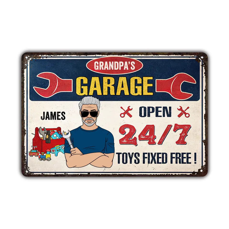Personalized Metal Sign - Father's Day Gift For Dad, Grandpa - Grandpa's Garage ARND005