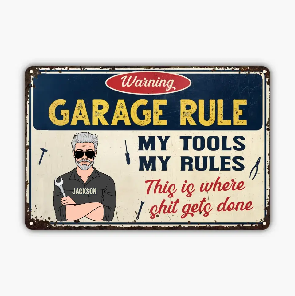 Personalized Metal Sign - Father's Day Gift For Dad, Grandpa - Garage Rule Warning ARND005