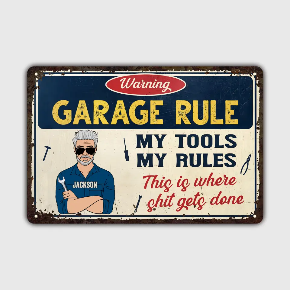 Personalized Metal Sign - Father's Day Gift For Dad, Grandpa - Garage Rule Warning ARND005