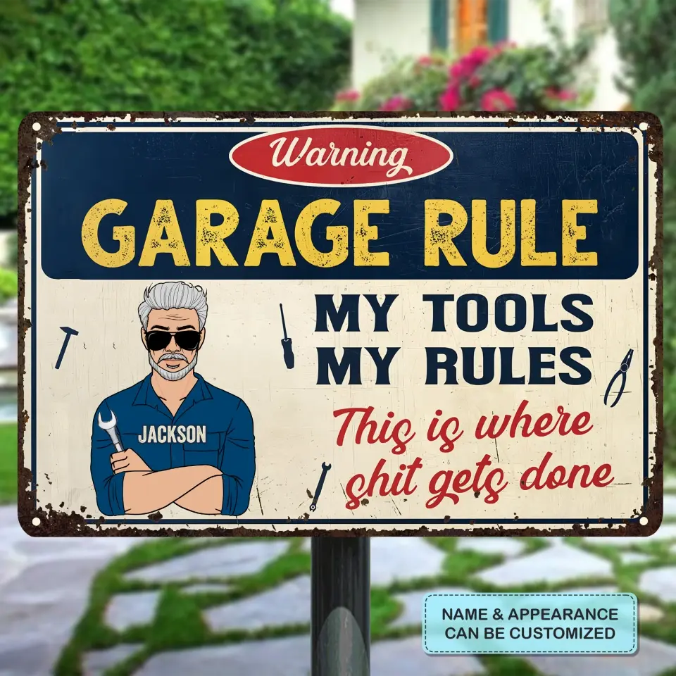 Personalized Metal Sign - Father's Day Gift For Dad, Grandpa - Garage Rule Warning ARND005