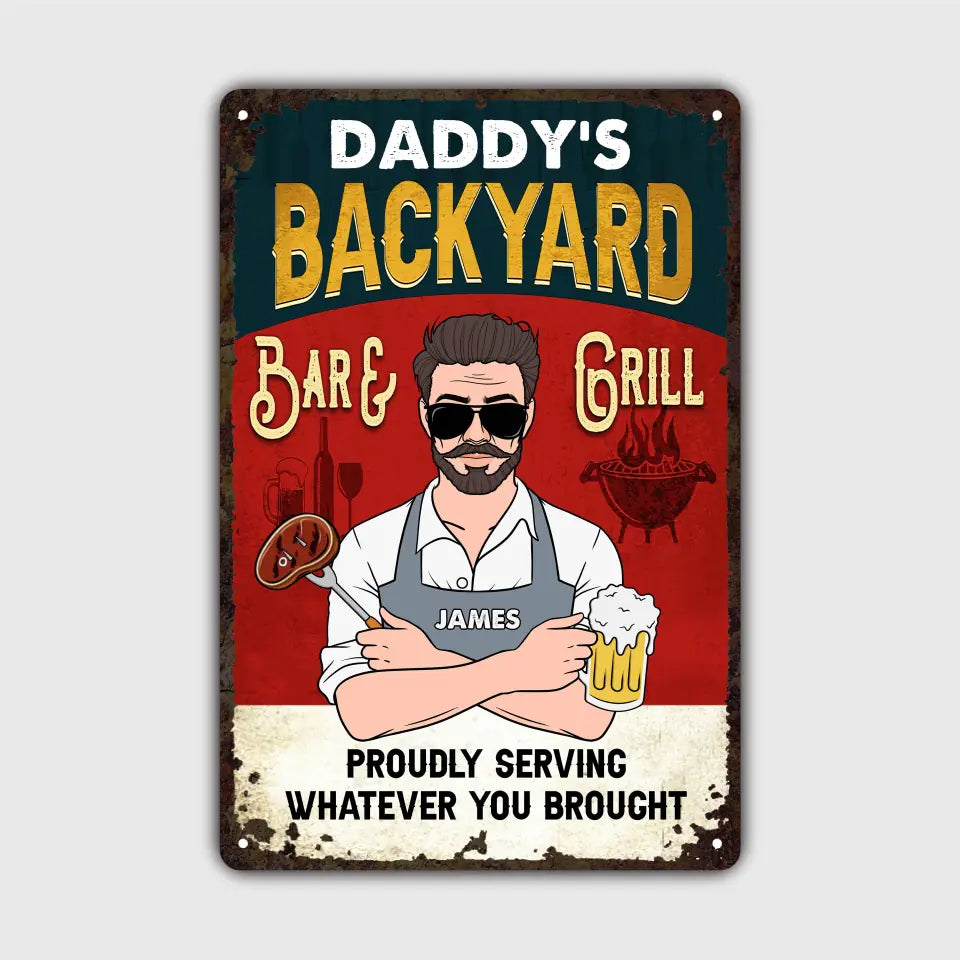 Personalized Metal Sign - Father's Day Gift For Dad, Grandpa - Proudly Serving Whatever You Brought ARND018