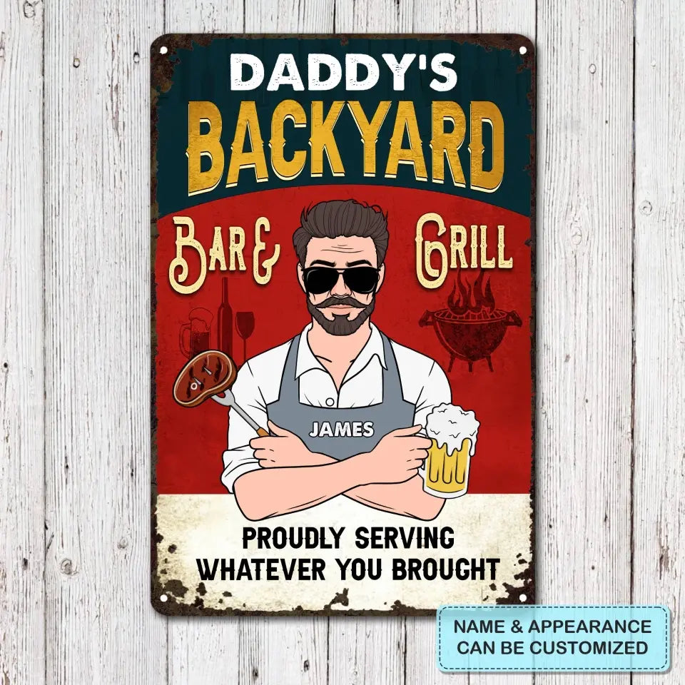 Personalized Metal Sign - Father's Day Gift For Dad, Grandpa - Proudly Serving Whatever You Brought ARND018