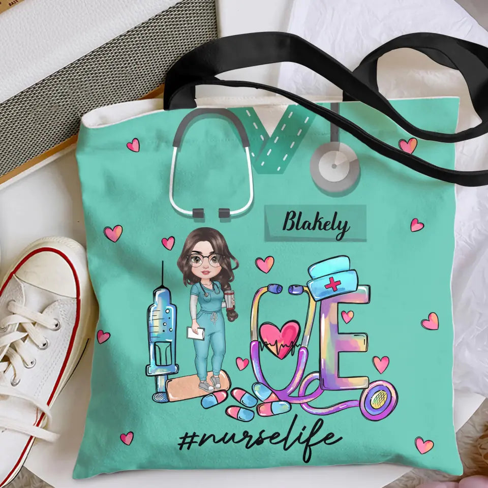 Personalized Tote Bag - Nurse's Day, Birthday Gift For Nurse - Love Nurse Life ARND005
