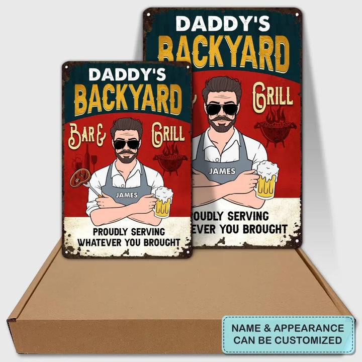 Personalized Metal Sign - Father's Day Gift For Dad, Grandpa - Proudly Serving Whatever You Brought ARND018