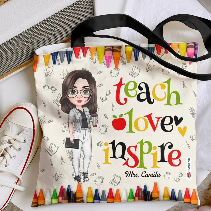 Personalized Tote Bag - Teacher's Day, Birthday Gift For Teacher - Teach Love Inspire ARND005