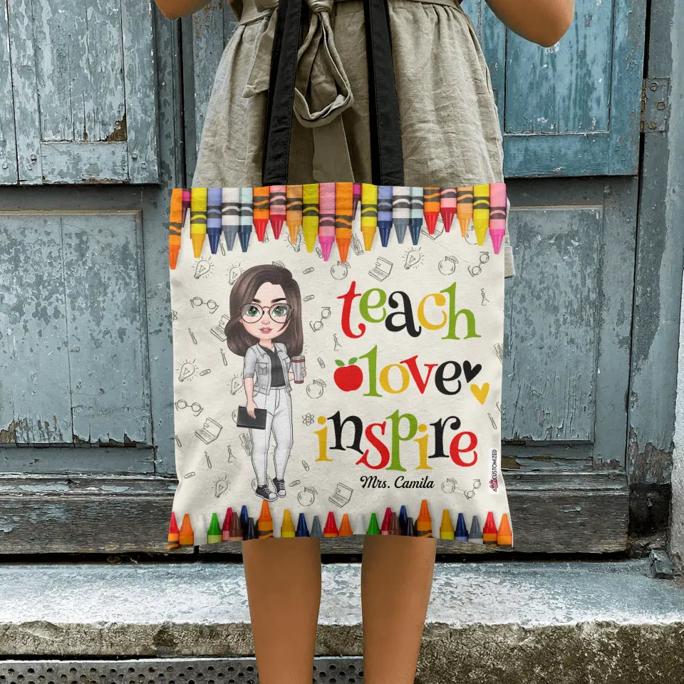 Personalized Tote Bag - Teacher's Day, Birthday Gift For Teacher - Teach Love Inspire ARND005