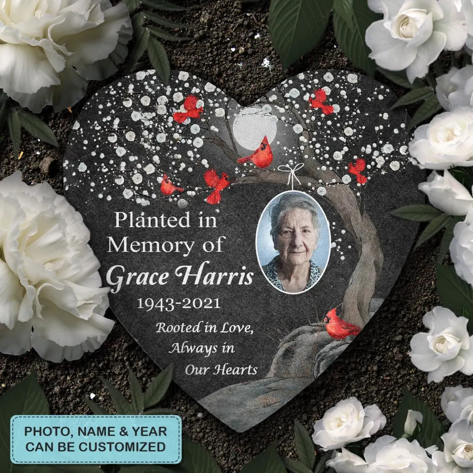 Personalized Garden Stone - Memorial Gift For Mom, Dad, Grandma, Grandpa, Brother, Sister - Rooted In Love, Always In Our Hearts ARND036
