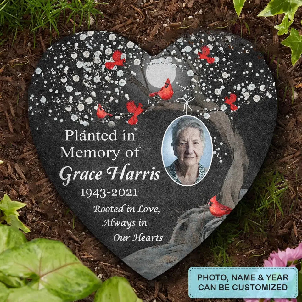 Personalized Garden Stone - Memorial Gift For Mom, Dad, Grandma, Grandpa, Brother, Sister - Rooted In Love, Always In Our Hearts ARND036