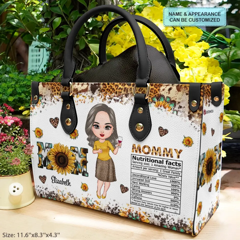 Personalized Leather Bag - Mother's Day, Birthday Gift For Mom, Grandma - Mom Nutrition Facts ARND018