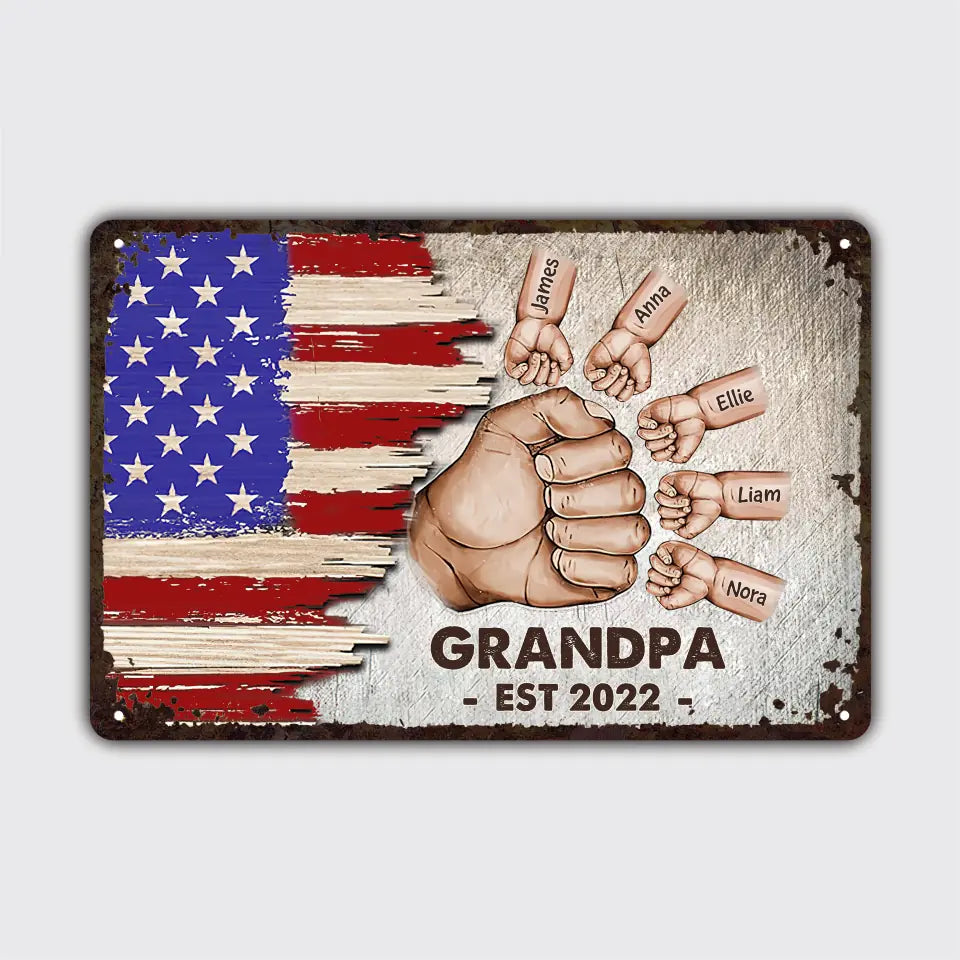 Personalized Metal Sign - Father's Day, Birthday Gift For Dad, Grandpa - Grandpa Hand ARND0014