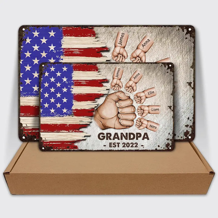 Personalized Metal Sign - Father's Day, Birthday Gift For Dad, Grandpa - Grandpa Hand ARND0014