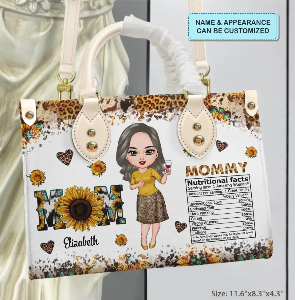 Personalized Leather Bag - Mother's Day, Birthday Gift For Mom, Grandma - Mom Nutrition Facts ARND018