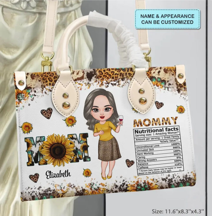 Personalized Leather Bag - Mother's Day, Birthday Gift For Mom, Grandma - Mom Nutrition Facts ARND018