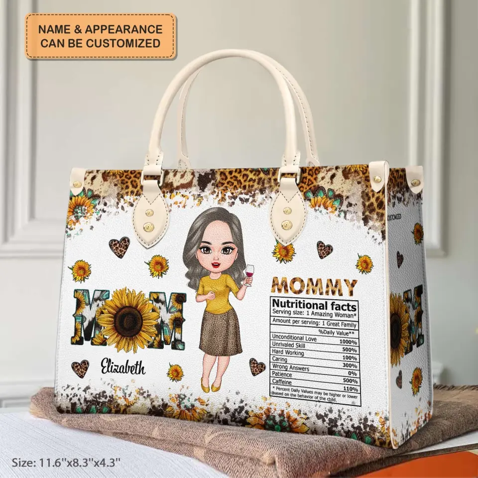 Personalized Leather Bag - Mother's Day, Birthday Gift For Mom, Grandma - Mom Nutrition Facts ARND018