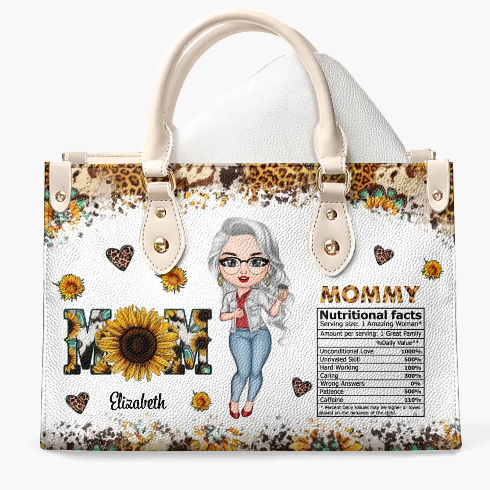 Personalized Leather Bag - Mother's Day, Birthday Gift For Mom, Grandma - Mom Nutrition Facts ARND018