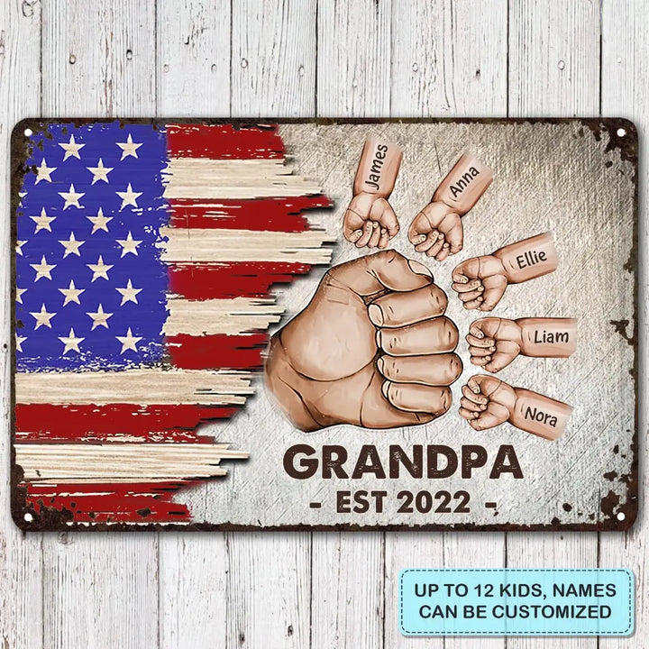 Personalized Metal Sign - Father's Day, Birthday Gift For Dad, Grandpa - Grandpa Hand ARND0014