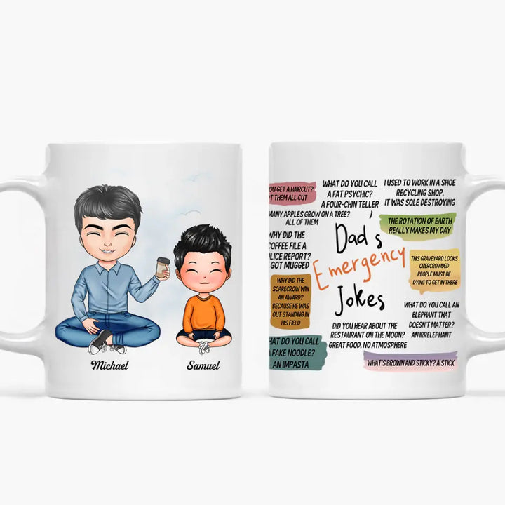 Personalized White Mug - Father's Day Gift For Dad, Grandpa - Dad's Emergency Jokes ARND0014