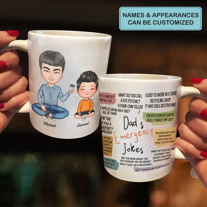 Personalized White Mug - Father's Day Gift For Dad, Grandpa - Dad's Emergency Jokes ARND0014