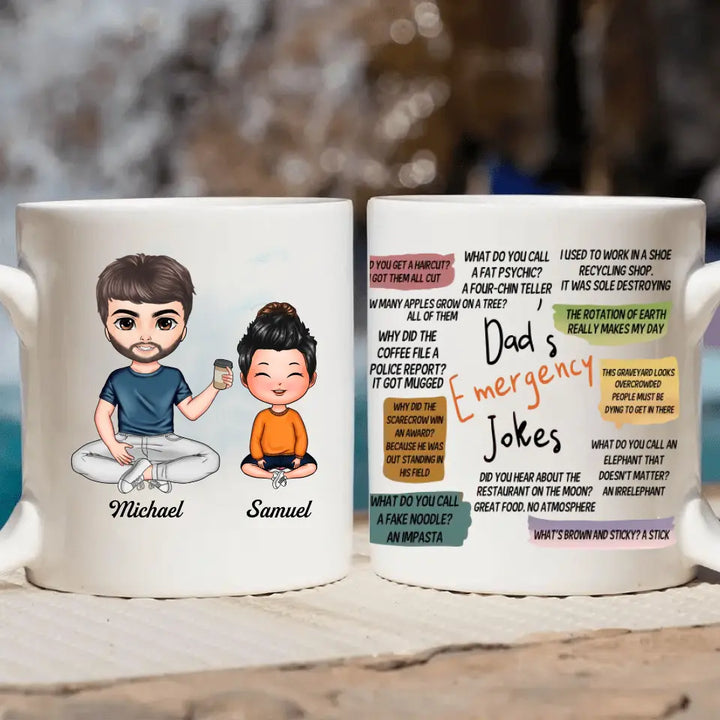 Personalized White Mug - Father's Day Gift For Dad, Grandpa - Dad's Emergency Jokes ARND0014
