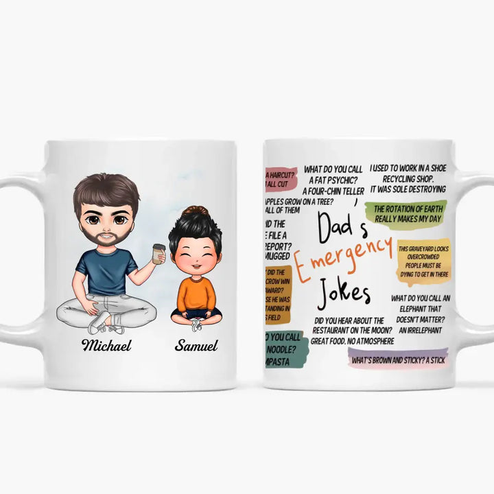 Personalized White Mug - Father's Day Gift For Dad, Grandpa - Dad's Emergency Jokes ARND0014
