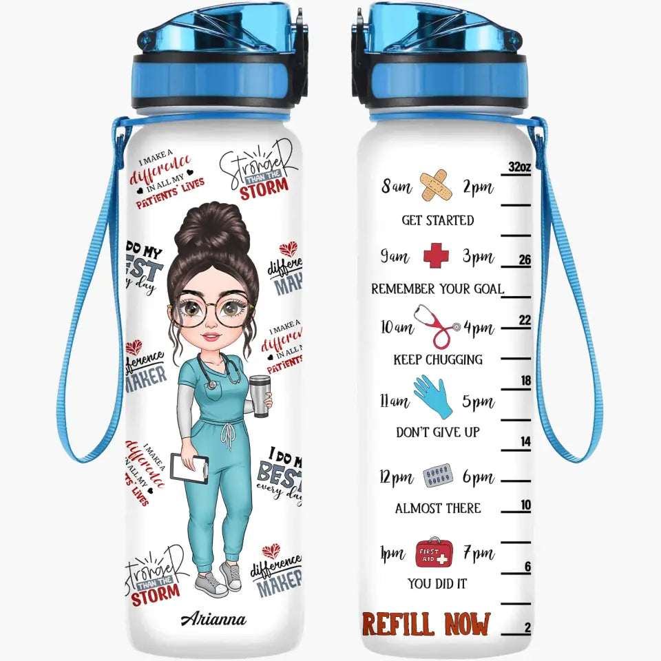 Personalized Water Tracker Bottle - Nurse's Day, Birthday Gift For Nurse - Water Scrubs And Rubber Gloves ARND036
