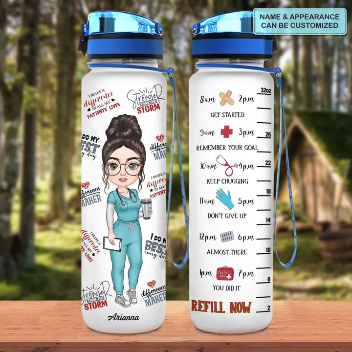 Personalized Water Tracker Bottle - Nurse's Day, Birthday Gift For Nurse - Water Scrubs And Rubber Gloves ARND036