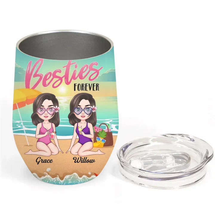 Personalized Wine Tumbler - Birthday, Vacation Gift For Besties, Summer Gift For Beach Lover - Never Too Far To Wine Together ARND005