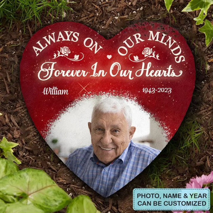 Personalized Garden Stone - Memorial Gift For Mom, Dad, Grandma, Grandpa, Brother, Sister - Forever In Our Hearts ARND018