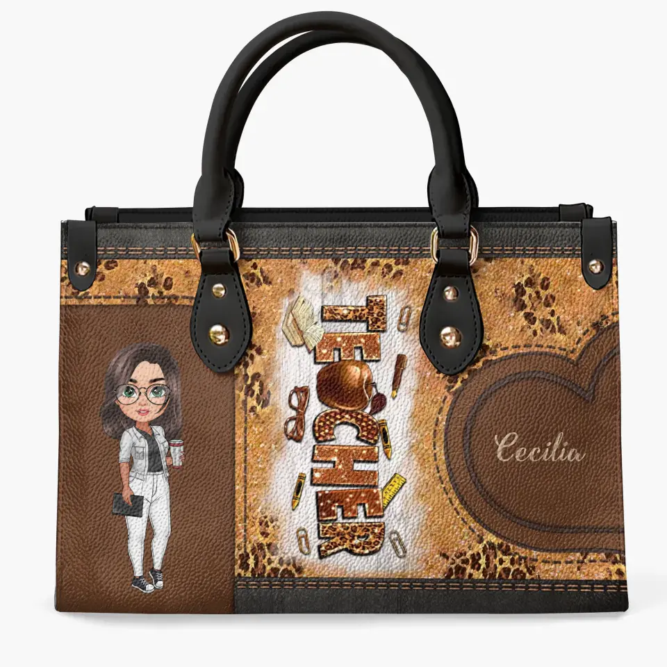 Personalized Leather Bag - Birthday, Teacher's Day Gift For Teacher - Black Teacher Magic ARND005